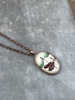 Dragonfly Pendant bronze tone Necklace